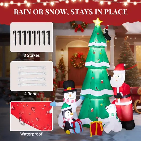 7.5FT Lighted Christmas Inflatable Decoration, Inflatable Christmas Tree With Santa And Snowman, Funny Blow Up Yard Decorations With Built-in LED Lights For Holiday Party Front Yard Lawn Garden Decor