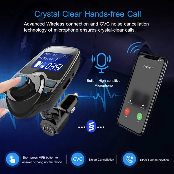 Car Wireless FM Transmitter Fast USB Charge Hands-free Call Car MP3 Player AUX Input