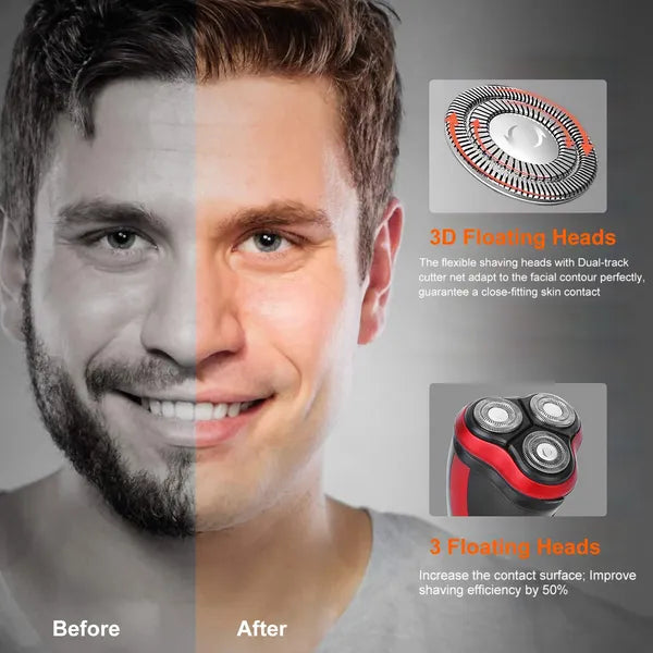 Electric Shaver Razor For Men IPX7 Waterproof Beard Trimmer 3D Rechargeable Painless Rotary Shaver With Pop Up Trimmer 2 In 1 Electric Shaver