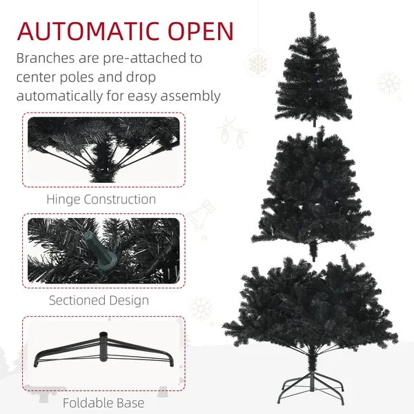 7.5ft Artificial Christmas Trees With Auto Open And Steel Base, Black