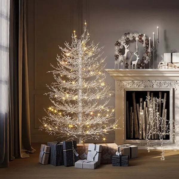 4FT Pre-lit Aspen Fir Artificial Christmas Tree, Hinged Xmas Tree 280 Snow Flocked Branch Tips, 230 Warm White LED Lights, Holiday Coral Christmas Tree For Home Party--Not Support Self-pick Up