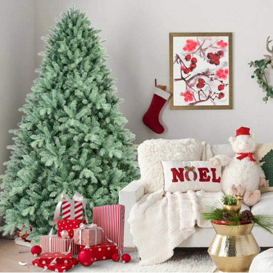 Artificial 6ft Blue Green Tint Christmas Tree With 1878 PE PVC Mixed Branch Tips, Memory Wire Iron Wire, Hinged Premium & Foldable Base For Indoor Holiday Decorating
