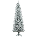7ft Pencil Christmas Tree, Flocked Tree With 687 Branch Tips And Metal Base For Home, Indoor, Holiday
