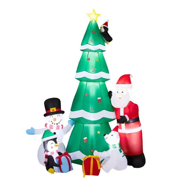 7.5FT Lighted Christmas Inflatable Decoration, Inflatable Christmas Tree With Santa And Snowman, Funny Blow Up Yard Decorations With Built-in LED Lights For Holiday Party Front Yard Lawn Garden Decor
