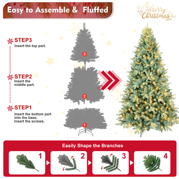 Artificial 7.5ft Blue Green Tint Christmas Tree With 2148 PE PVC Mixed Branch Tips, Memory Wire Iron Wire, Hinged Premium & Foldable Base For Indoor Holiday Decorating