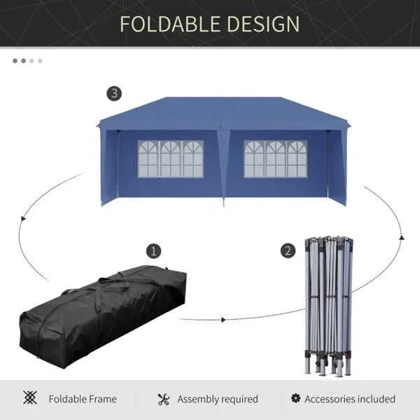 10' X 20' Pop Up Canopy Party Tent With 4 Sidewalls , Blue-AS