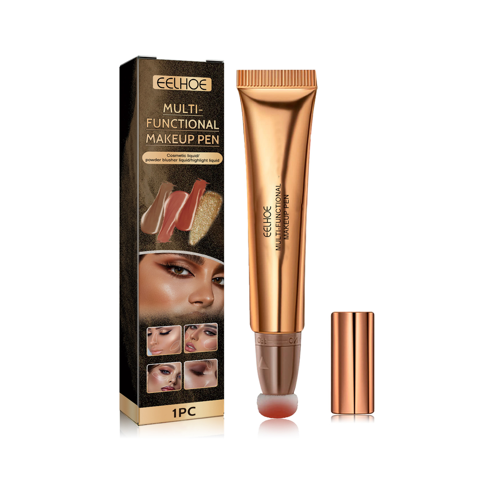 EELHOE Multifunctional Makeup Pen, Face Light Highlight Natural Three-Dimensional Liquid Contour Beauty Stick
