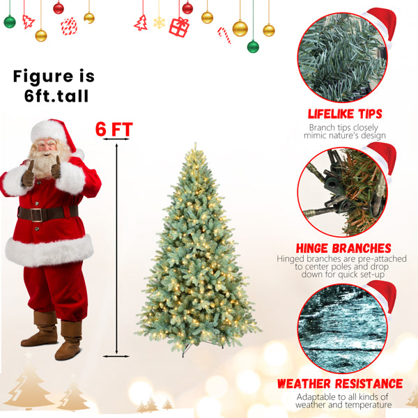 Artificial 7.5ft Blue Green Tint Christmas Tree With 2148 PE PVC Mixed Branch Tips, Memory Wire Iron Wire, Hinged Premium & Foldable Base For Indoor Holiday Decorating