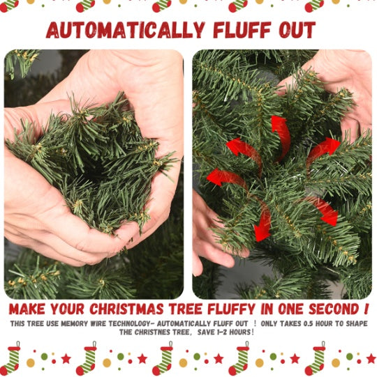 Artificial 7.5ft Green Christmas Tree With 2155PVC Hard Needle Mixed Branch Tips, Memory Wire Iron Wire, Hinged Premium & Foldable Base For Indoor Holiday Decorating