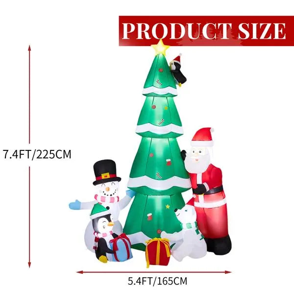 7.5FT Lighted Christmas Inflatable Decoration, Inflatable Christmas Tree With Santa And Snowman, Funny Blow Up Yard Decorations With Built-in LED Lights For Holiday Party Front Yard Lawn Garden Decor