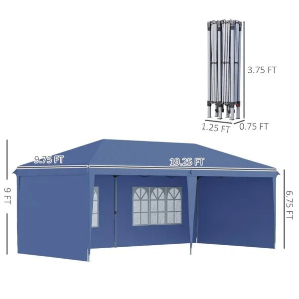 10' X 20' Pop Up Canopy Party Tent With 4 Sidewalls , Blue-AS