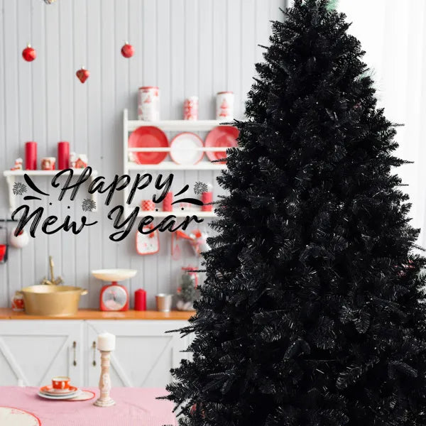 5ft Black Christmas Tree With 250 White LED Lights, 1076 Tips PE+PVC Artificial Tree For Halloween & Holiday Decor, Hinged Structure With Stable Metal Stand