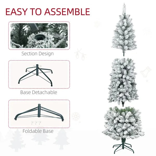 7ft Pencil Christmas Tree, Flocked Tree With 687 Branch Tips And Metal Base For Home, Indoor, Holiday