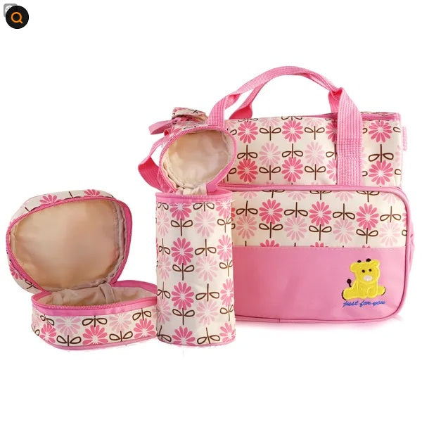 5PCS Baby Nappy Diaper Bags Set Mummy Diaper Shoulder Bags W Nappy Changing Pad Insulated Pockets Travel Tote Bags