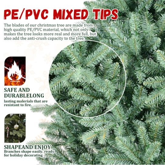 Artificial 6ft Blue Green Tint Christmas Tree With 1878 PE PVC Mixed Branch Tips, Memory Wire Iron Wire, Hinged Premium & Foldable Base For Indoor Holiday Decorating